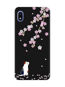 Матовий чорний чохол на Samsung Galaxy A10 (2019) A105 :: Котик і сакура (принт 283)