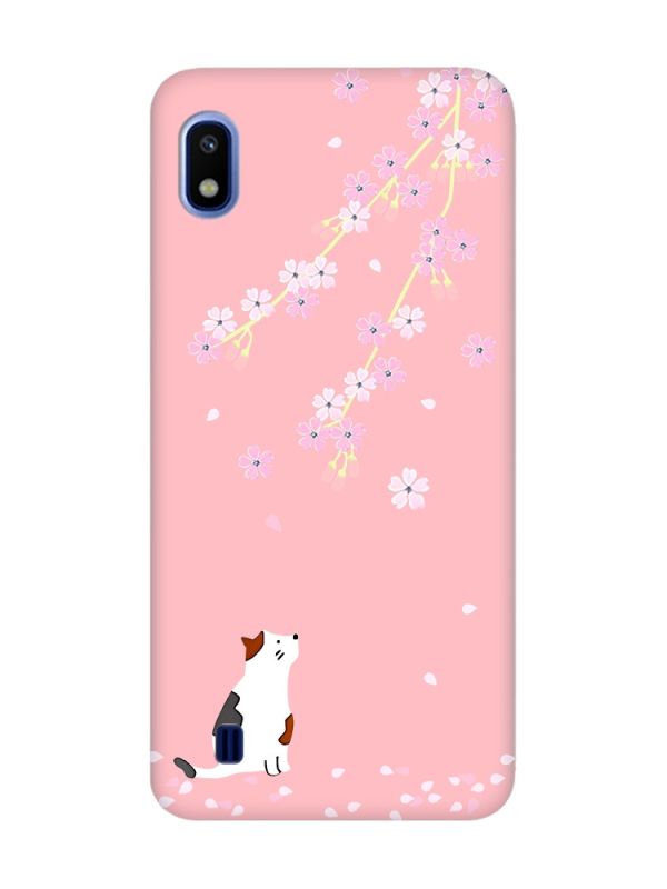 Матовий рожевий чохол на Samsung Galaxy A10 (2019) A105 :: Котик і сакура (принт 283)