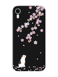 Матовий чорний чохол на Apple iPhone XR :: Котик і сакура (принт 283)
