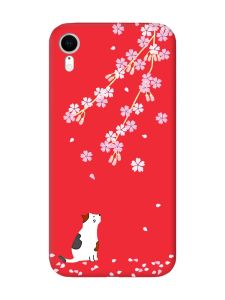 Матовий червоний чохол на Apple iPhone XR :: Котик і сакура (принт 283)