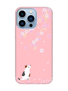 Матовий рожевий чохол на Apple iPhone 13 Pro Max :: Котик і сакура (принт 283)
