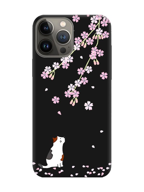Матовий чорний чохол на Apple iPhone 13 Pro :: Котик і сакура (принт 283)