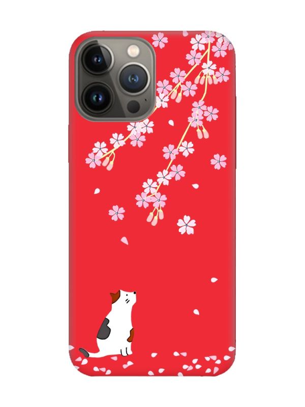 Матовий червоний чохол на Apple iPhone 13 Pro :: Котик і сакура (принт 283)