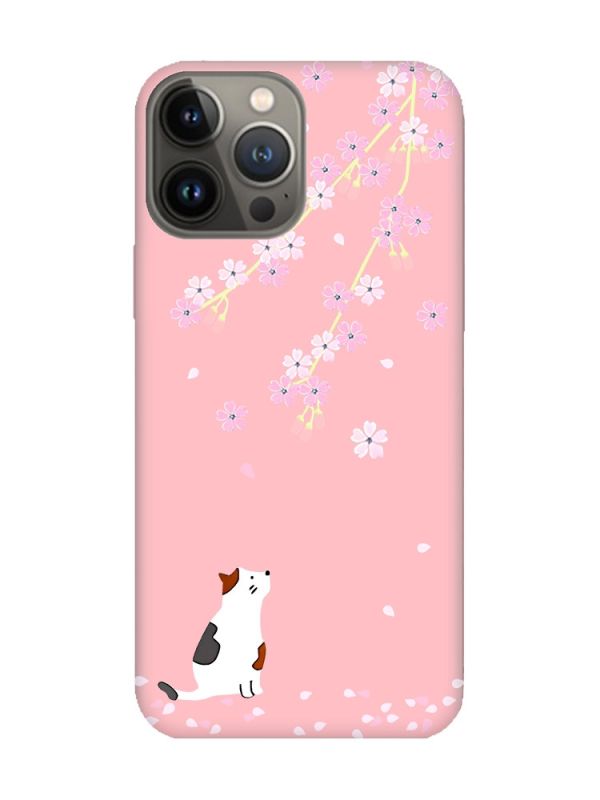 Матовий рожевий чохол на Apple iPhone 13 Pro :: Котик і сакура (принт 283)
