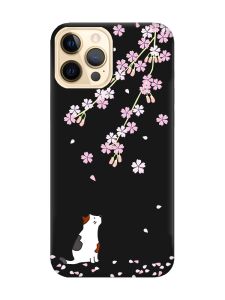 Матовий чорний чохол на Apple iPhone 12 Pro Max :: Котик і сакура (принт 283)