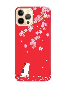 Матовий червоний чохол на Apple iPhone 12 Pro Max :: Котик і сакура (принт 283)