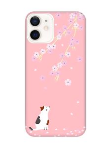 Матовий рожевий чохол на Apple iPhone 12 / 12 Pro (6.1) :: Котик і сакура (принт 283)