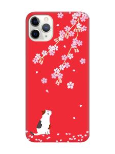 Матовий червоний чохол на iPhone 11 Pro Max (6.5) :: Котик і сакура (принт 283)