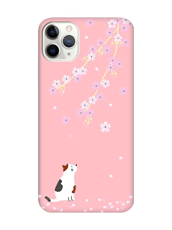 Матовий рожевий чохол на iPhone 11 Pro Max (6.5) :: Котик і сакура (принт 283)