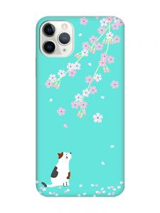 Матовий бірюзовий чохол на iPhone 11 Pro Max (6.5) :: Котик і сакура (принт 283)