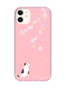 Матовий рожевий чохол на Apple iPhone 11 (6.1) :: Котик і сакура (принт 283)