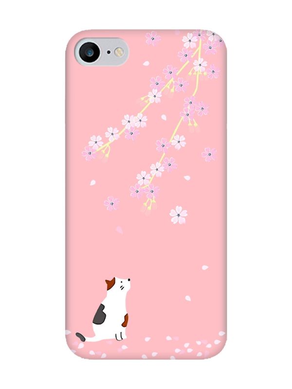Матовий рожевий чохол на iPhone 7 / 8 :: Котик і сакура (принт 283)