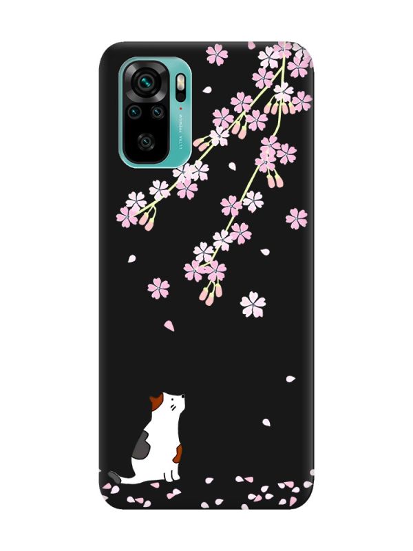 Матовий чорний чохол на Xiaomi Redmi Note 10 / Note 10s :: Котик і сакура (принт 283)
