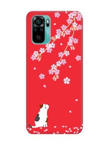 Матовий червоний чохол на Xiaomi Redmi Note 10 / Note 10s :: Котик і сакура (принт 283)
