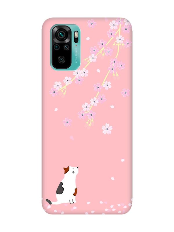 Матовий рожевий чохол на Xiaomi Redmi Note 10 / Note 10s :: Котик і сакура (принт 283)