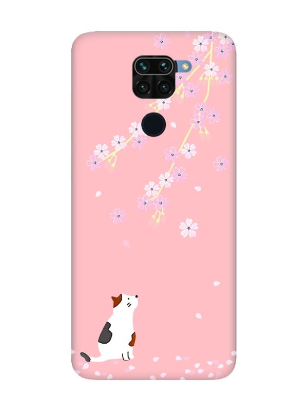 Матовий рожевий чохол на Xiaomi Redmi Note 9 :: Котик і сакура (принт 283)