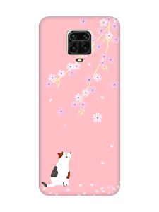 Матовий рожевий чохол на Xiaomi Redmi Note 9 Pro / 9S / 9 Pro Max :: Котик і сакура (принт 283)