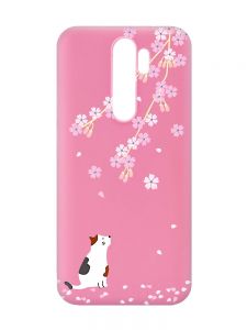 Матовий рожевий чохол на Xiaomi Redmi Note 8 Pro :: Котик і сакура (принт 283)