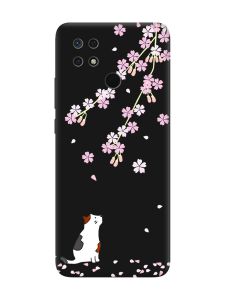 Матовий чорний чохол на Xiaomi Redmi 10C :: Котик і сакура (принт 283)