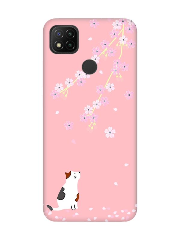Матовий рожевий чохол на Xiaomi Redmi 9C/10A :: Котик і сакура (принт 283)