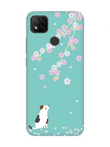 Матовий бірюзовий чохол на Xiaomi Redmi 9C/10A :: Котик і сакура (принт 283)