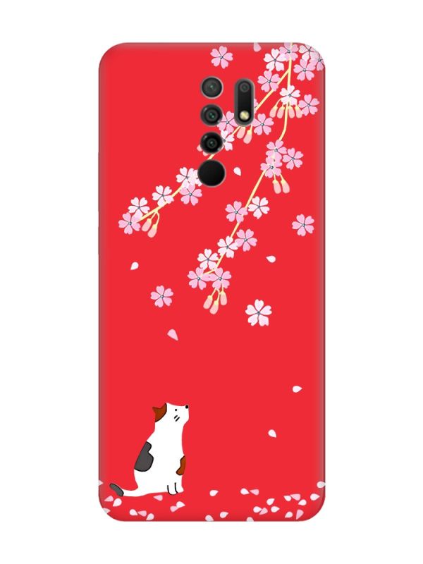Матовий червоний чохол на Xiaomi Redmi 9 :: Котик і сакура (принт 283)