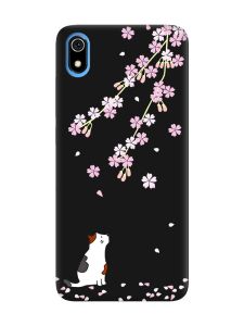 Матовий чорний чохол на Xiaomi Redmi 7A :: Котик і сакура (принт 283)