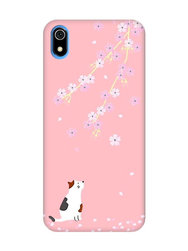 Матовий рожевий чохол на Xiaomi Redmi 7A :: Котик і сакура (принт 283)