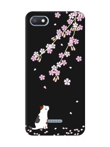 Матовий чорний чохол на Xiaomi Redmi 6A :: Котик і сакура (принт 283)