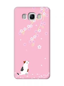 Матовий рожевий чохол на Samsung Galaxy J7(2016) J710 :: Котик і сакура (принт 283)