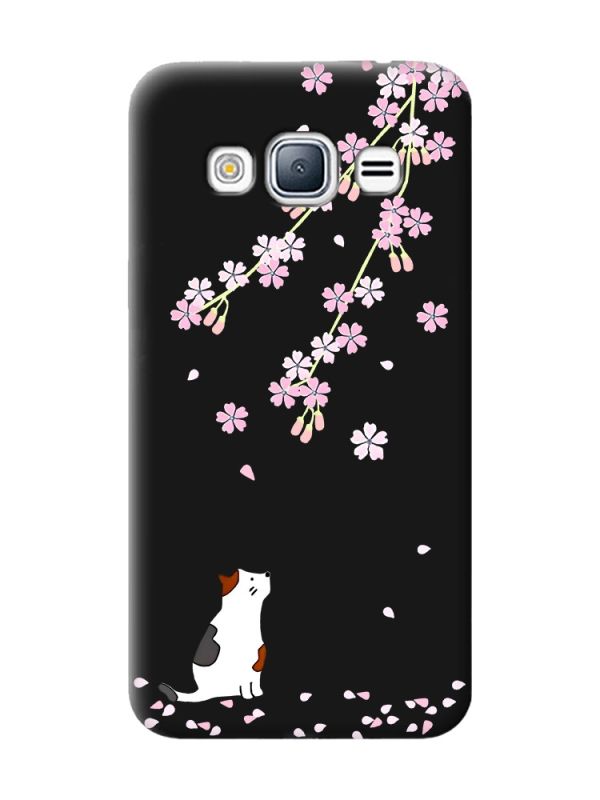 Матовий чорний чохол на Samsung Galaxy J3 / J310 :: Котик і сакура (принт 283)