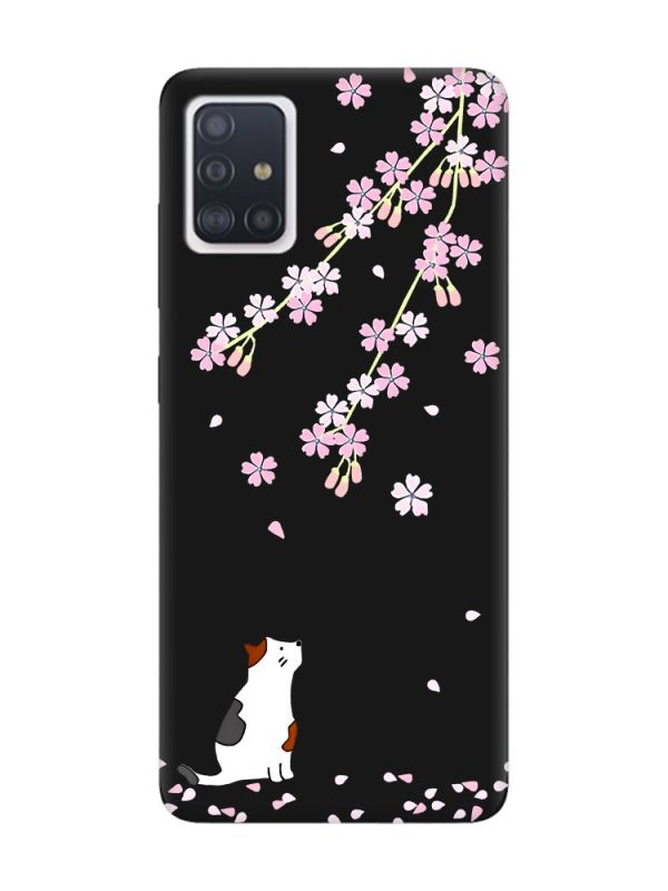 Матовий чорний чохол на Samsung Galaxy A71 / A715 :: Котик і сакура (принт 283)