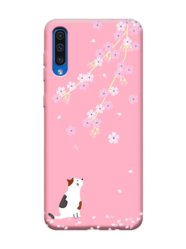 Матовий рожевий чохол на Samsung Galaxy A50 (2019) A505 :: Котик і сакура (принт 283)