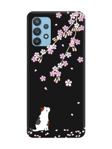 Матовий чорний чохол на Samsung Galaxy A32 :: Котик і сакура (принт 283)