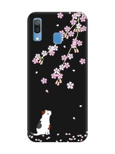 Матовий чорний чохол на Samsung Galaxy A30 (2019) / A20 (2019) :: Котик і сакура (принт 283)