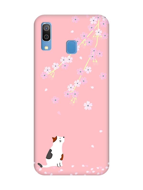 Матовий рожевий чохол на Samsung Galaxy A30 (2019) / A20 (2019) :: Котик і сакура (принт 283)