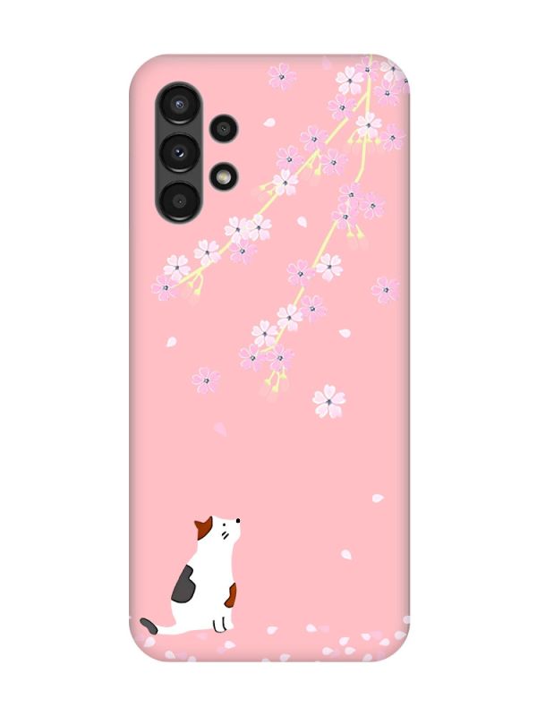 Матовий рожевий чохол на Samsung A13 4G :: Котик і сакура (принт 283)