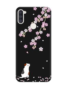 Матовий чорний чохол на Samsung Galaxy A11 :: Котик і сакура (принт 283)