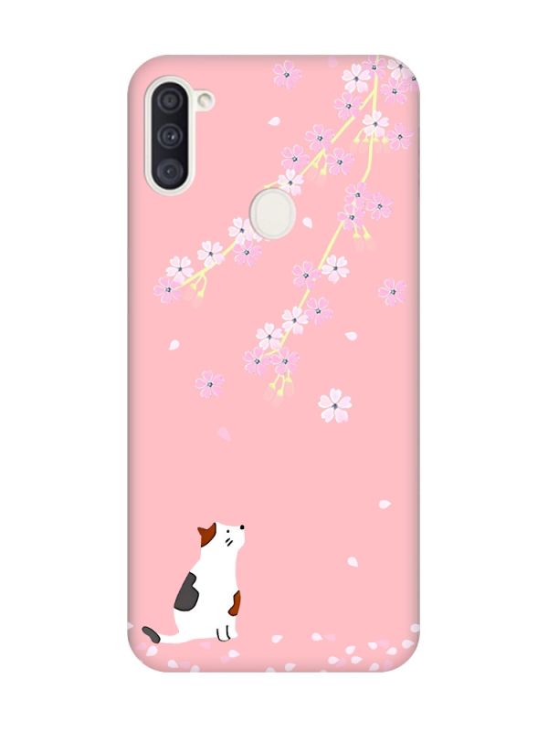 Матовий рожевий чохол на Samsung Galaxy A11 :: Котик і сакура (принт 283)