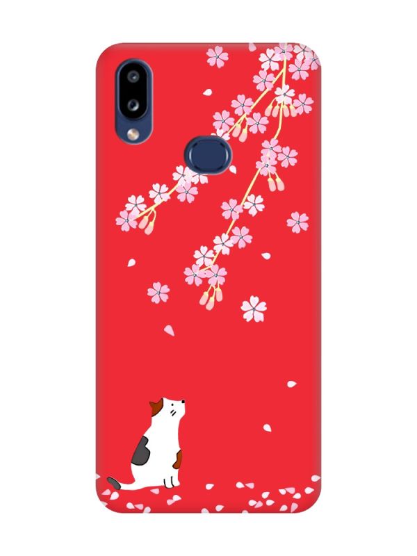 Матовий червоний чохол на Samsung Galaxy A10ѕ A107 :: Котик і сакура (принт 283)