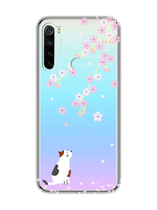 Прозорий чохол на Xiaomi Redmi Note 8  :: Котик і сакура (принт 283)