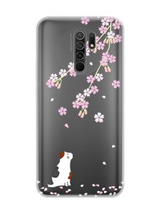 Прозорий чохол на Xiaomi Redmi 9 :: Котик і сакура (принт 283)
