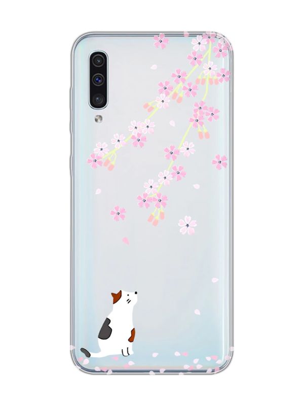 Прозорий чохол на Samsung Galaxy A50 (2019) A505 :: Котик і сакура (принт 283)