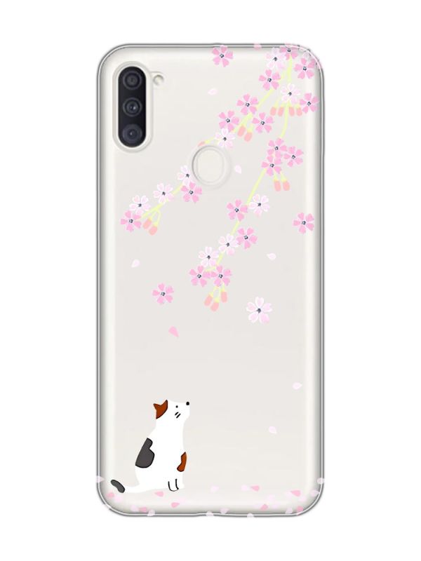 Прозорий чохол на Samsung Galaxy A11 :: Котик і сакура (принт 283)