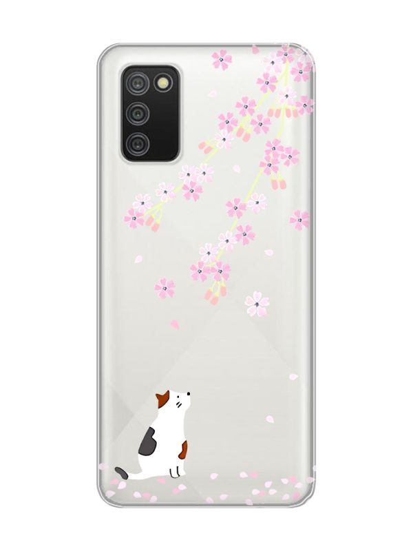 Прозорий чохол для Samsung Galaxy A02s :: Котик і сакура (принт 283)