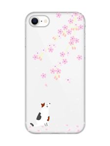 Прозорий чохол для iPhone 7, 8 :: Котик і сакура (принт 283)