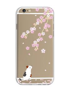 Прозорий чохол на iPhone 6/6s :: Котик і сакура (принт 283)