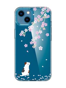 Прозорий чохол для iPhone 13 mini :: Котик і сакура (принт 283)
