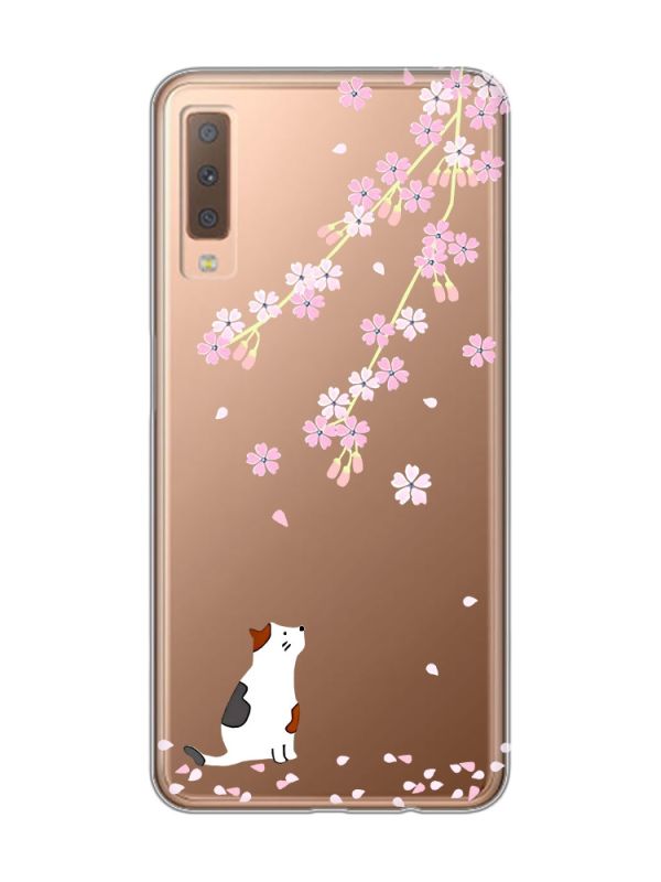 Прозорий чохол на Samsung Galaxy A7(2018) A750 :: Котик і сакура (принт 283)