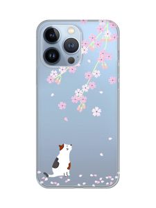 Прозорий чохол на Apple iPhone 13 Pro :: Котик і сакура (принт 283)